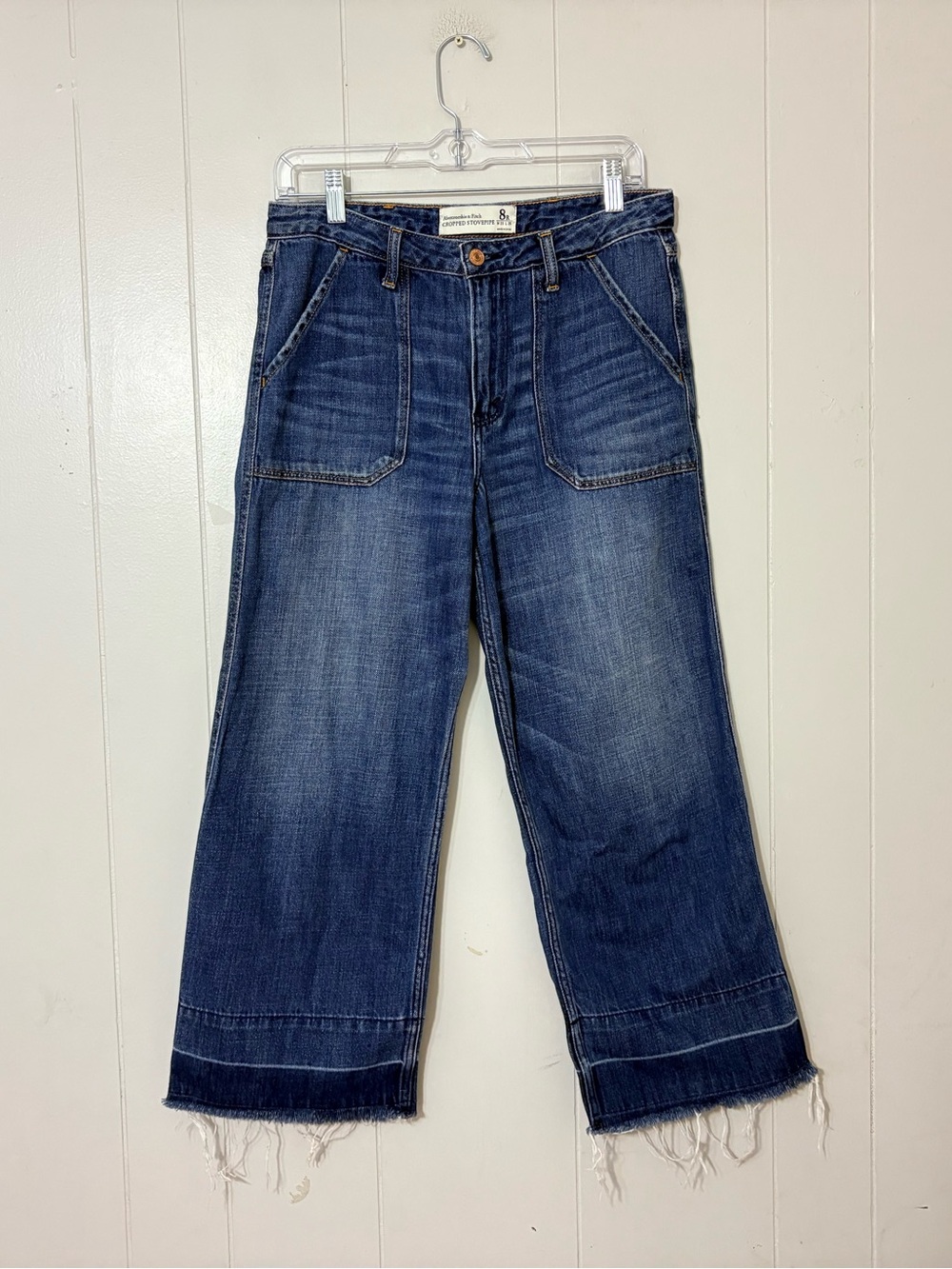 Abercrombie & Fitch Cropped Stovepipe Jeans Size 8R Wide Leg Raw Hem - Picture 2 of 9